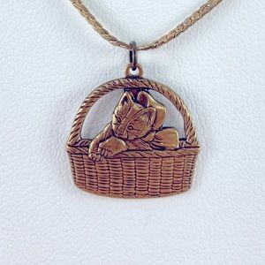 Kitten in a Basket Necklace, Handmade, Kitten, Kitty, Vintage Look